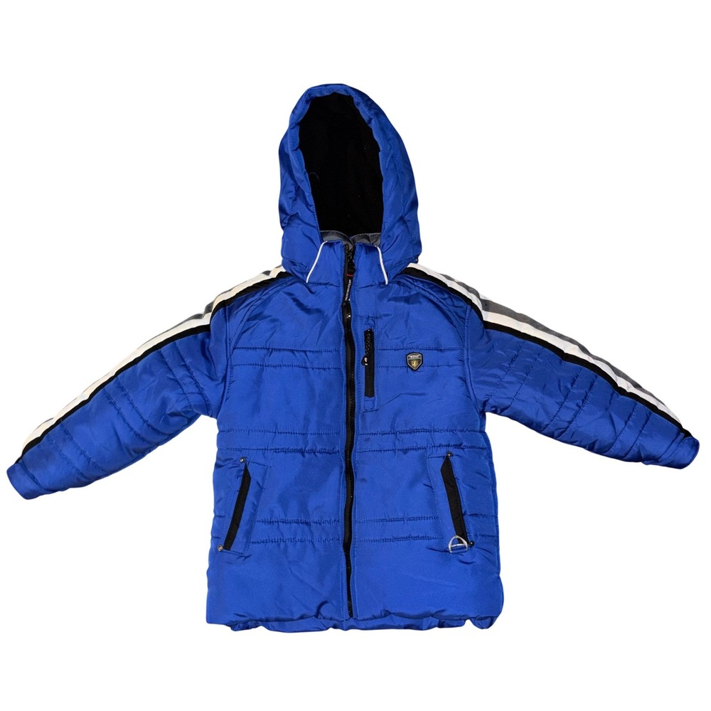 Performance System Kids Royal Blue Puffer Winter Jacket Hooded Stripes Size 4T